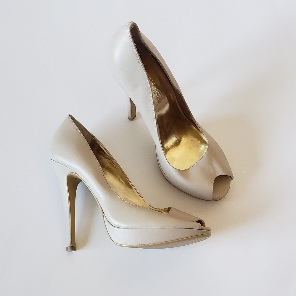 COLIN STUART NUDE PEEP TOE PLATFORM HEELS